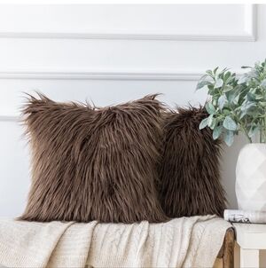 Faux Fur Throw Pillow Pair in Coffee Brown 22x22